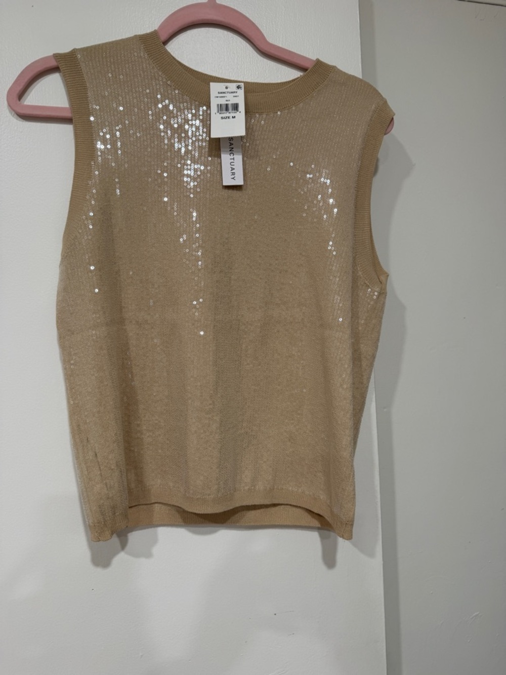 Sanctuary Sequin Knit Sleeveless Tank — Beige Tan